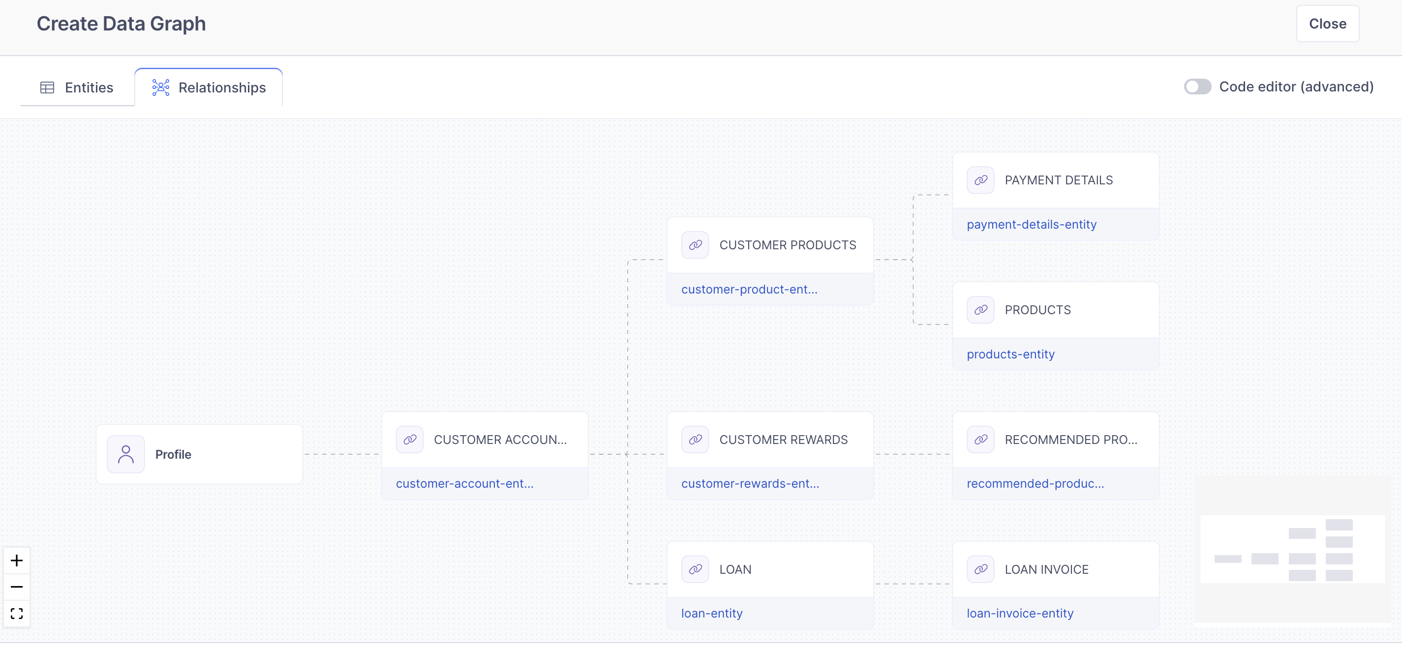 The Relationships tab when creating the Data Graph